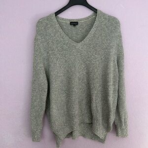 Gray Marled Oversized V Neck Sweater